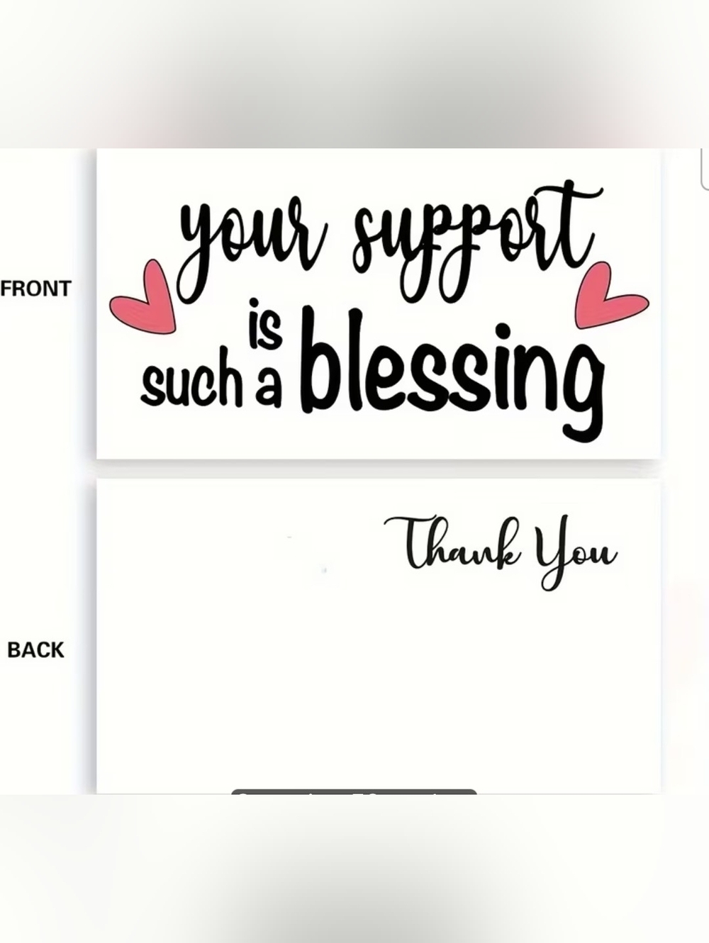 Thank You Cards - "Your Support is Such a Blessing" Qty 50